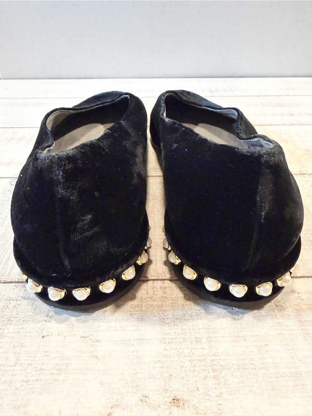 Stuart Weitzman Black Velvet Chicpearl Ballet Flats Size 8.5 Wedding Evening - Picture 6 of 12
